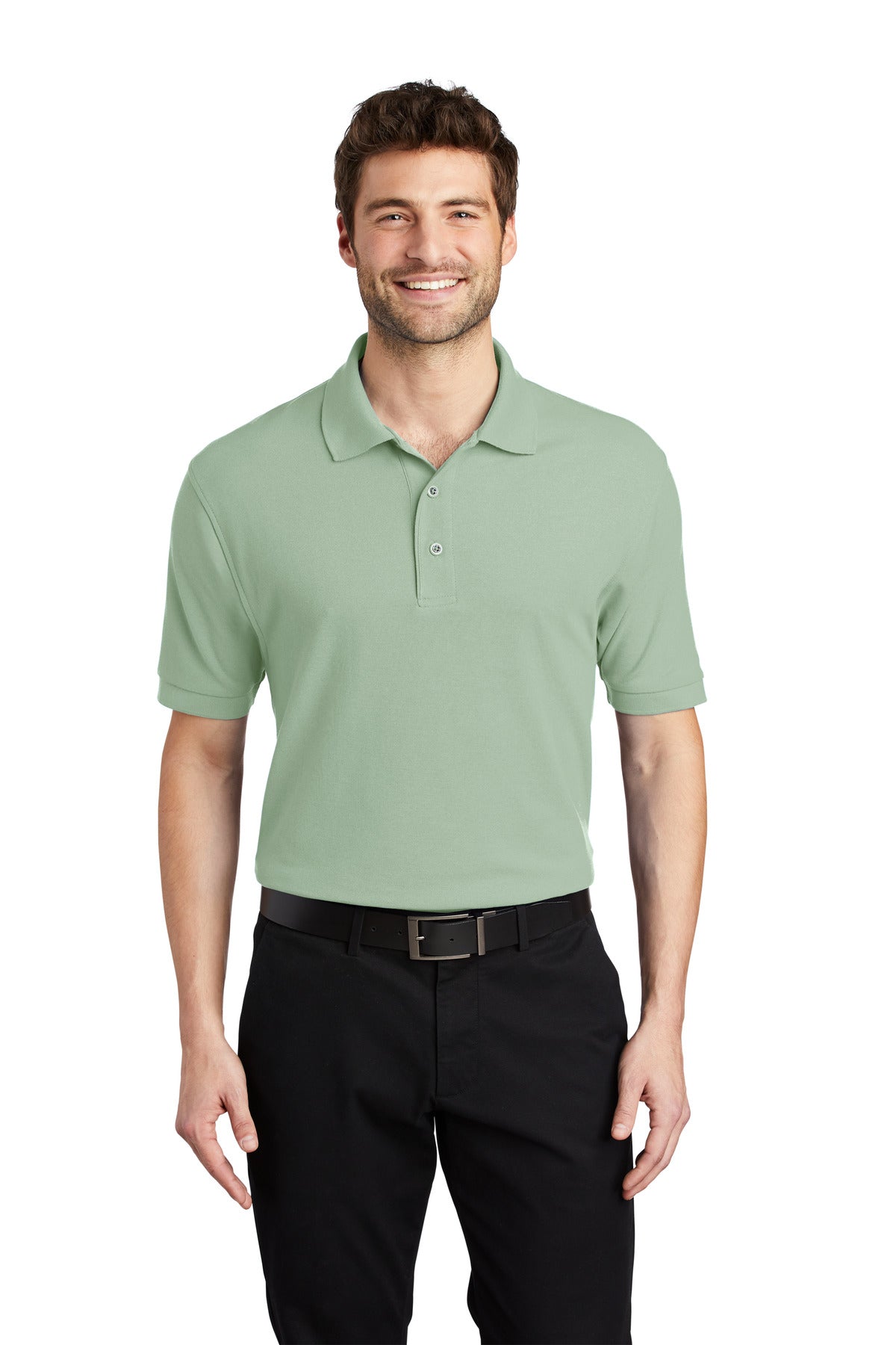 Front View of Mint Green Port Authority Silk Touch Polo K500 plain