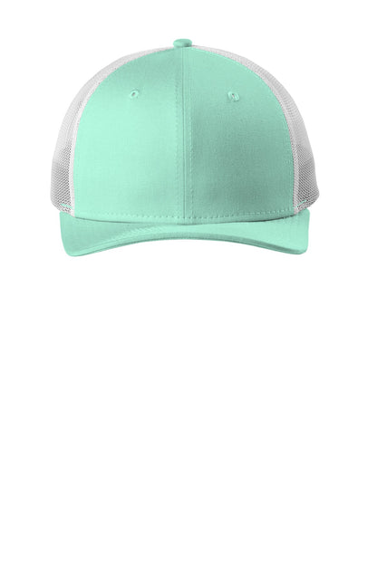 Front View of Mint/White New Era Snapback Low Profile Trucker Cap NE207 plain
