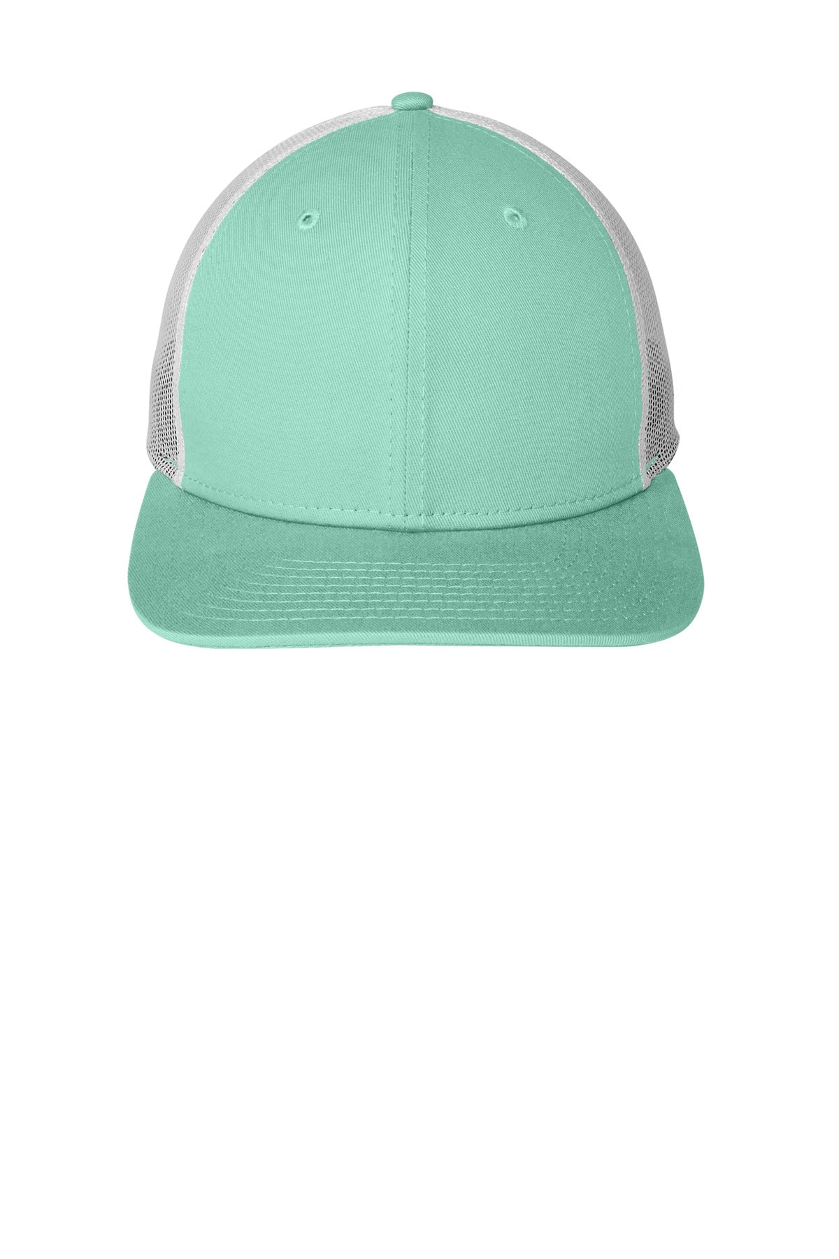 Front View of Mint/White New Era Snapback Low Profile Trucker Cap NE207 plain