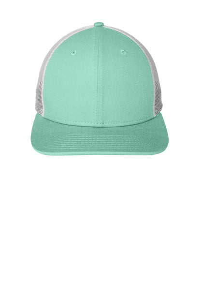Front View of Mint/White New Era Snapback Low Profile Trucker Cap NE207 plain