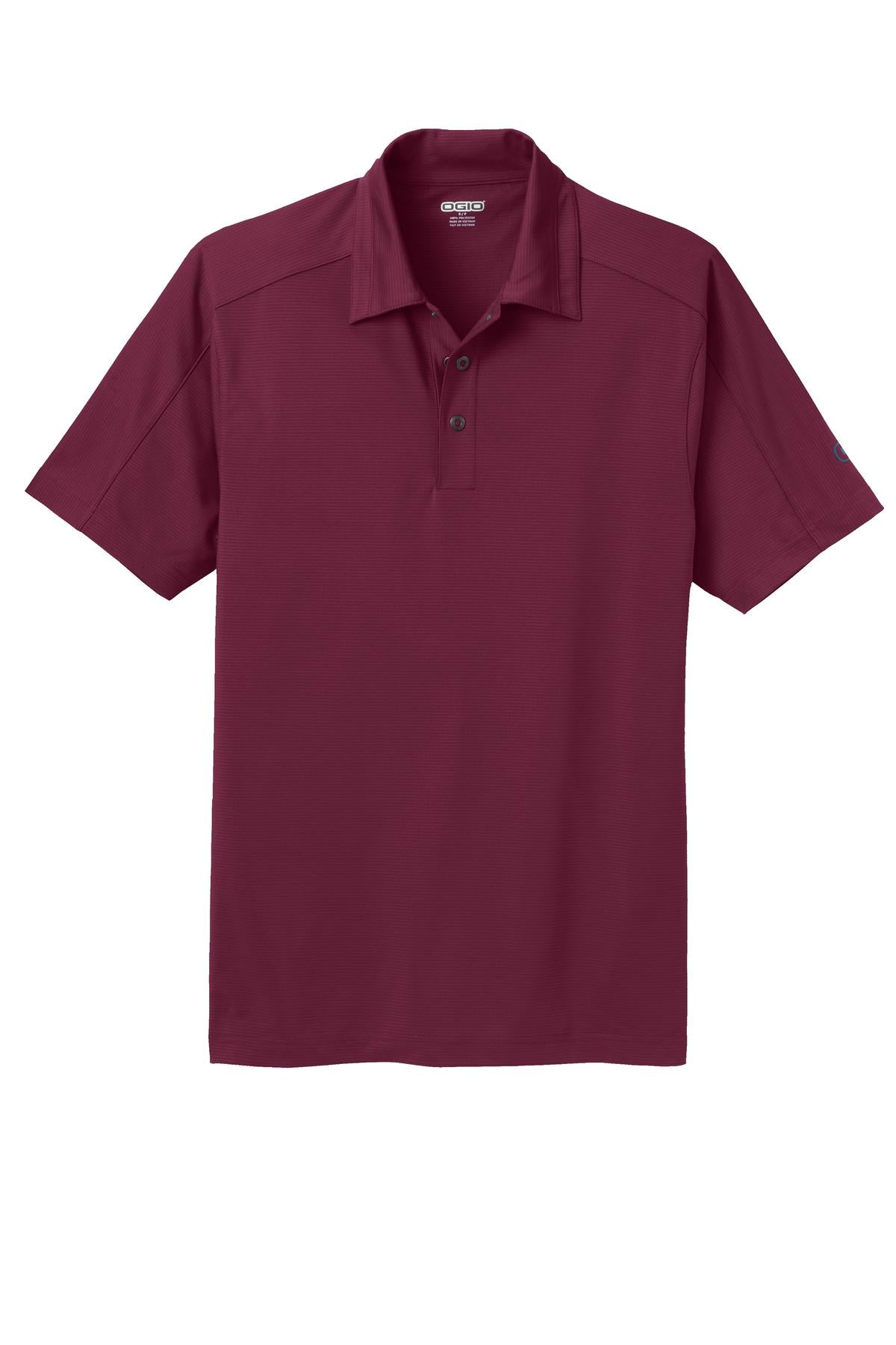 Front View of Molten Maroon OGIO Linear Polo. OG1030 plain