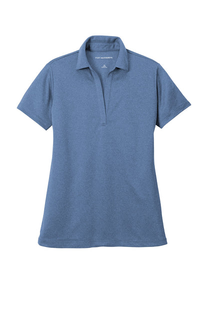 Front View of Moonlt Blue He Port Authority Women's Heathered Silk Touch Performance Polo. LK542 plain
