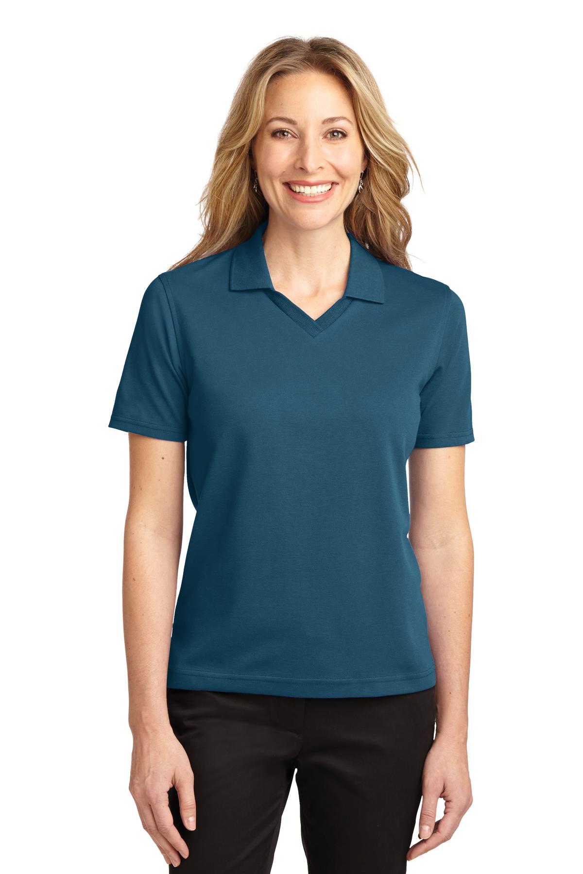 Front View of Moroccan Blue Port Authority Women's Rapid Dry Polo. L455 plain