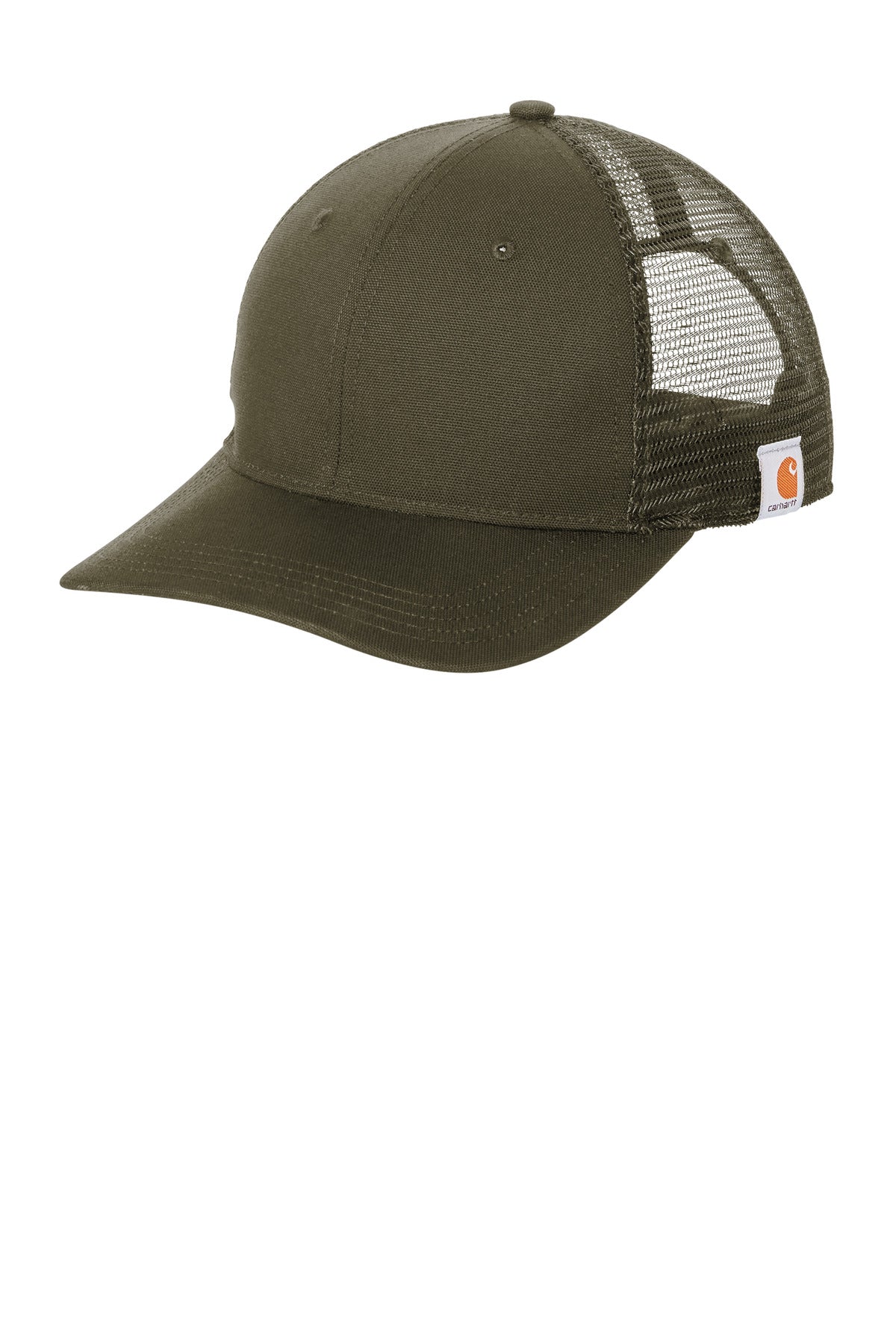 Front View of Moss Carhartt Canvas Mesh Back Cap CT105298 plain