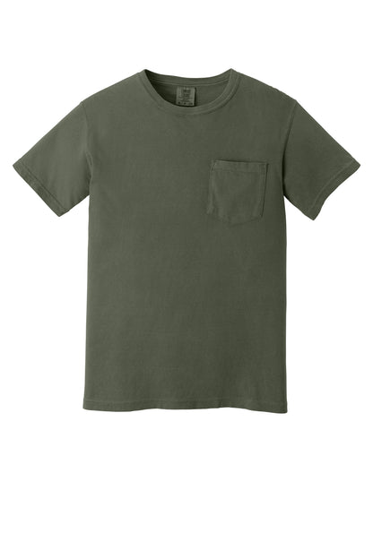 Front View of Moss COMFORT COLORS Heavyweight Ring Spun Pocket Tee. 6030 plain