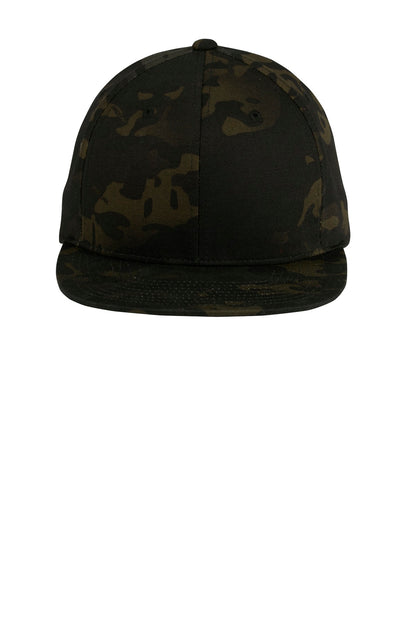 Front View of Multicam Black Sport-Tek YP Classics Flat Bill Snapback Cap. STC19 plain