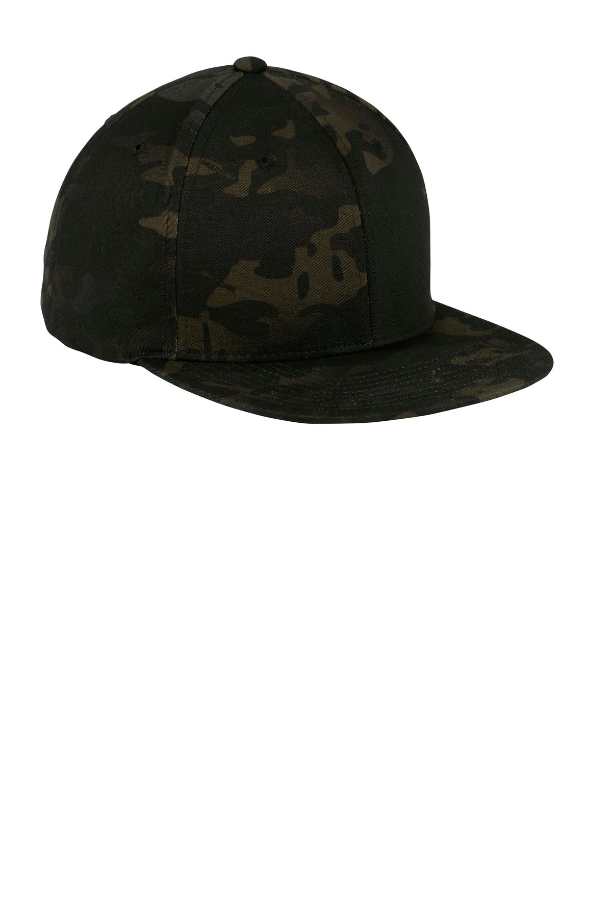 Front View of Multicam Black Sport-Tek YP Classics Flat Bill Snapback Cap. STC19 plain