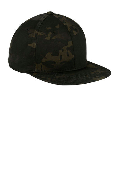 Front View of Multicam Black Sport-Tek YP Classics Flat Bill Snapback Cap. STC19 plain