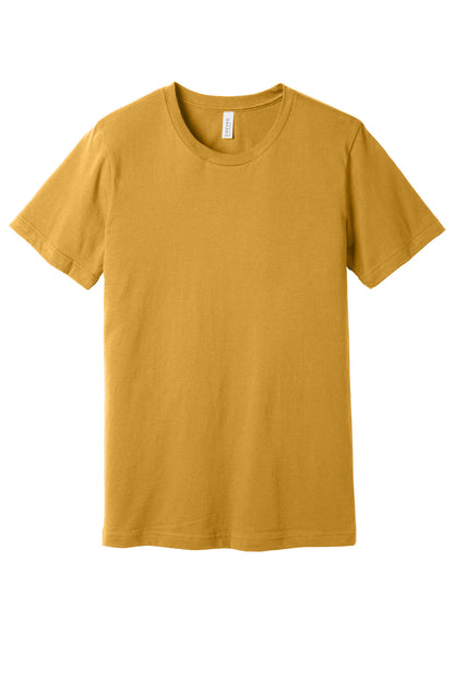 Front View of Mustard BELLA+CANVAS Unisex Jersey Short Sleeve Tee. BC3001 plain