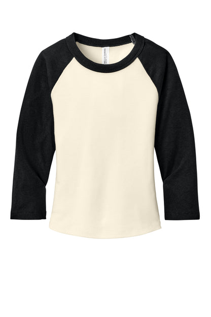 Front View of Nat/Black BELLA+CANVAS Women's Micro Rib 3/4 Raglan Baby Tee BC1200 plain