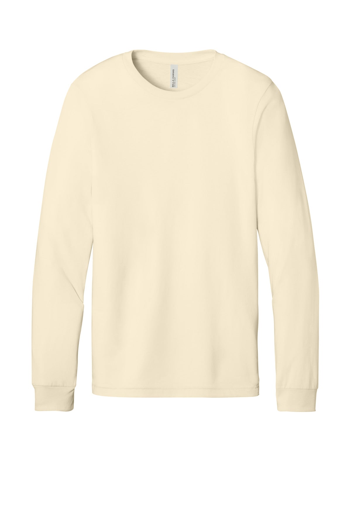 Front View of Natural BELLA+CANVAS Unisex Jersey Long Sleeve Tee. BC3501 plain