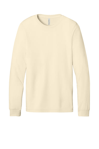 Front View of Natural BELLA+CANVAS Unisex Jersey Long Sleeve Tee. BC3501 plain