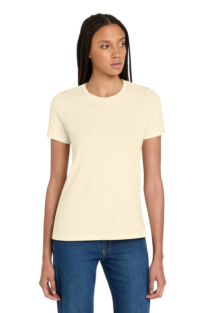 Front View of Natural BELLA+CANVAS Women's Relaxed Jersey Short Sleeve Tee. BC6400 plain