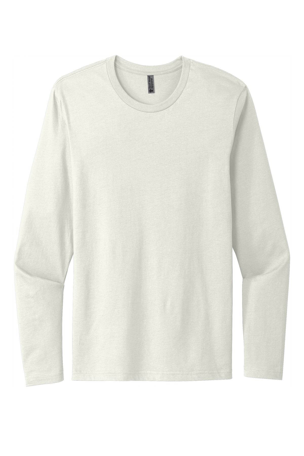 Front View of Natural Next Level Apparel Cotton Long Sleeve Tee. NL3601 plain