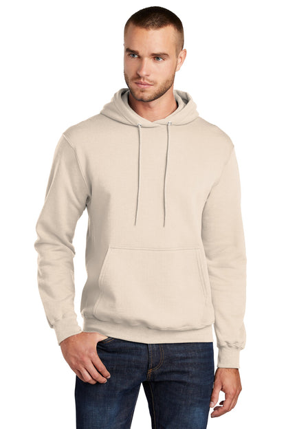 Front View of Natural Port & Co Core Fleece Pullover Hooded Sweatshirt. PC78H plain