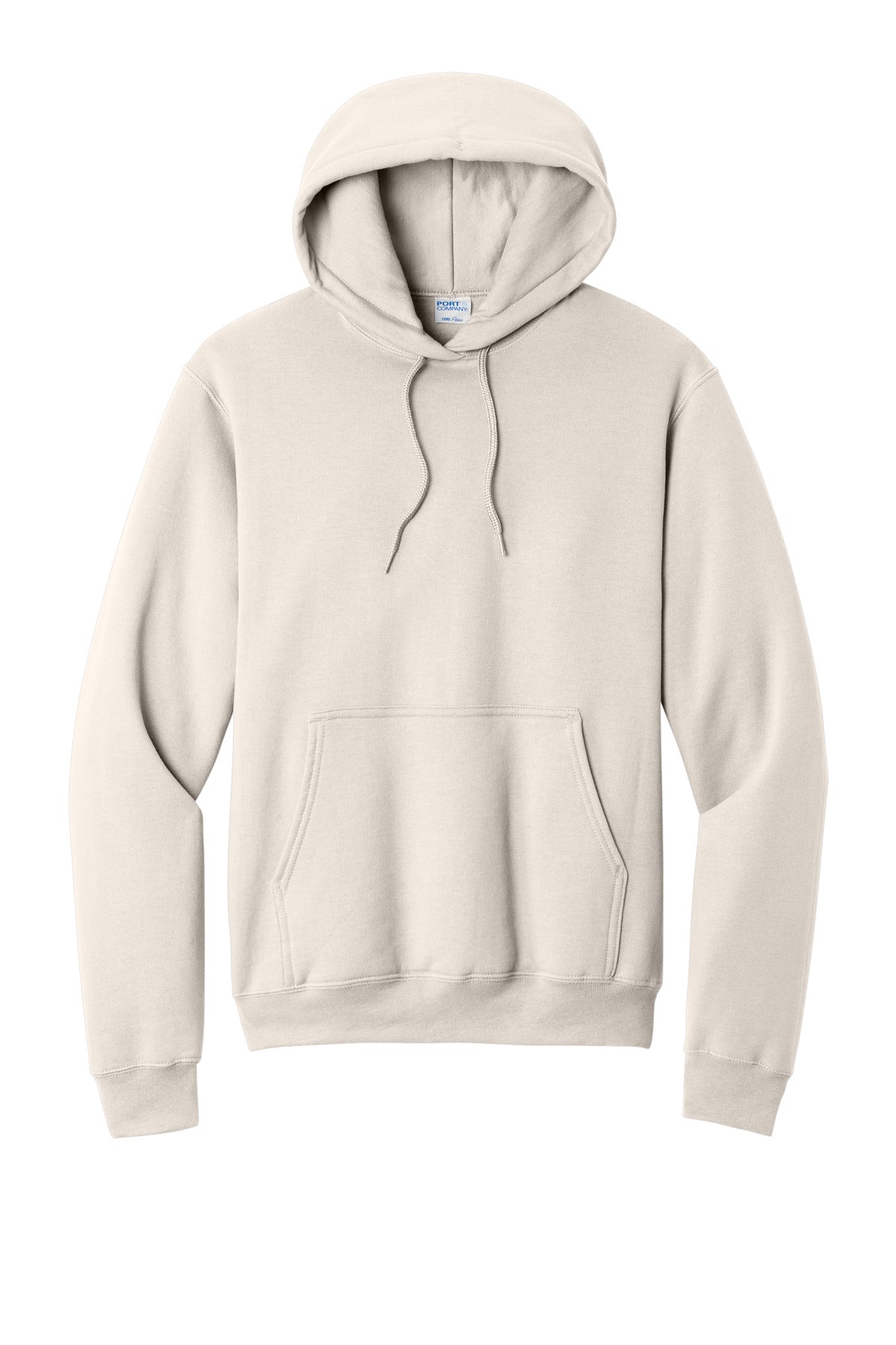 Front View of Natural Port & Co Core Fleece Pullover Hooded Sweatshirt. PC78H plain