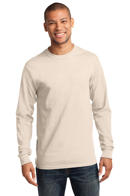 Front View of Natural Port & Co Long Sleeve Essential Tee. PC61LS plain