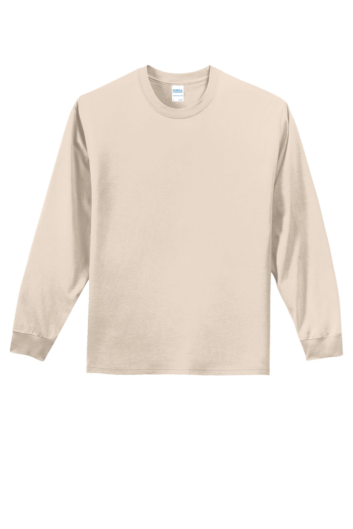 Front View of Natural Port & Co Long Sleeve Essential Tee. PC61LS plain