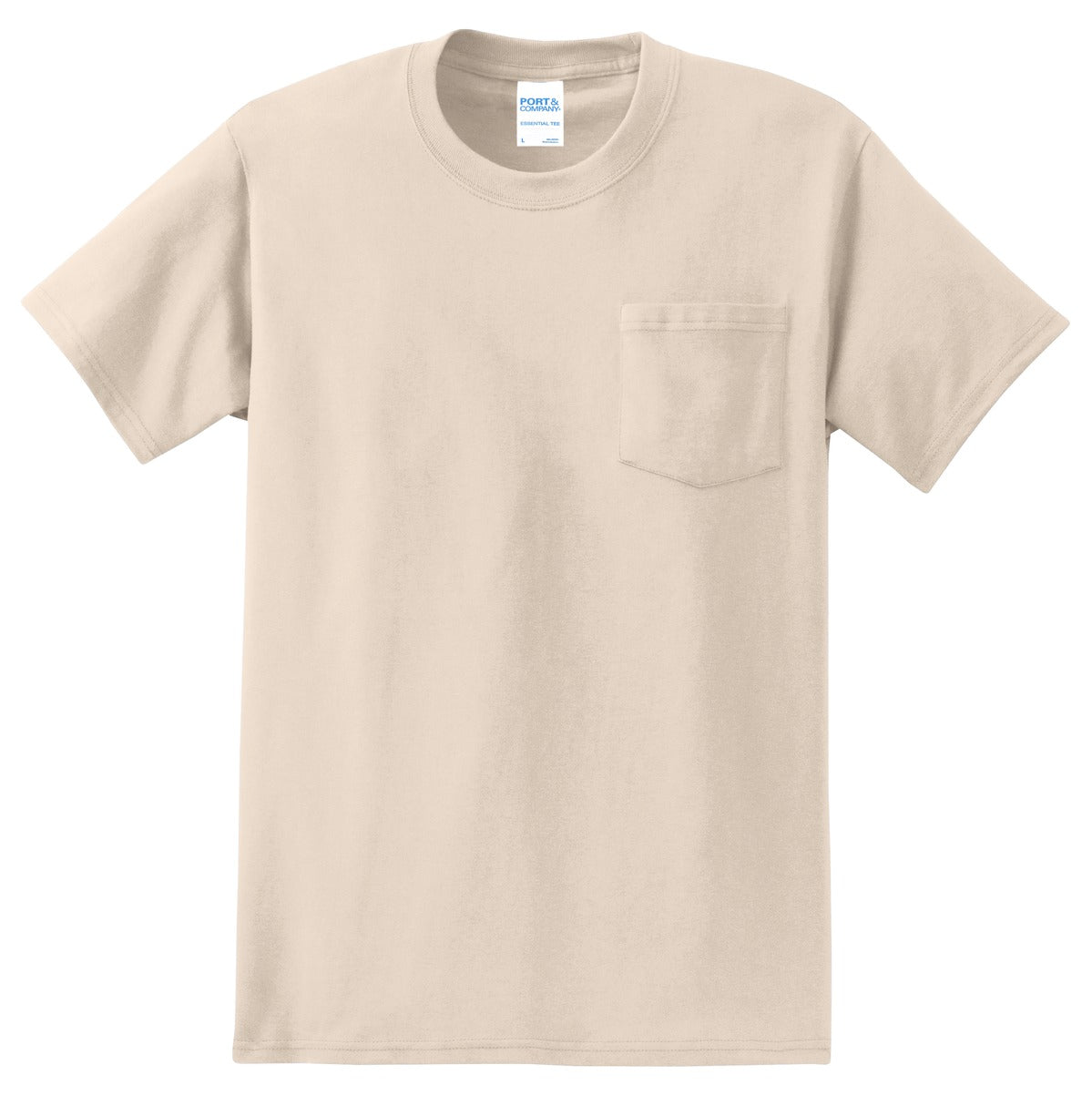 Front View of Natural Port & Co Tall Essential Pocket Tee. PC61PT plain