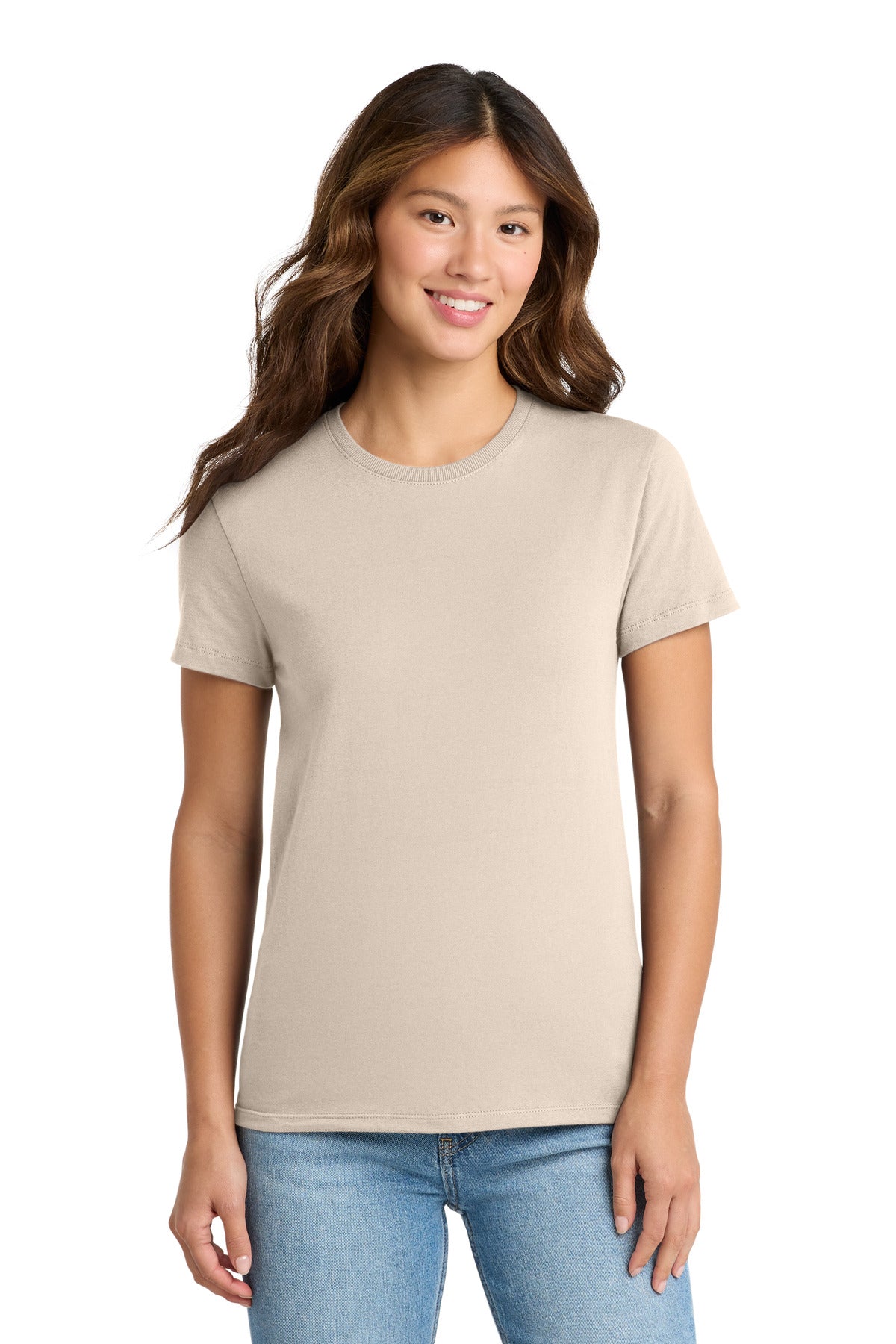 Front View of Natural Port & Co Women's Essential Tee. LPC61 plain