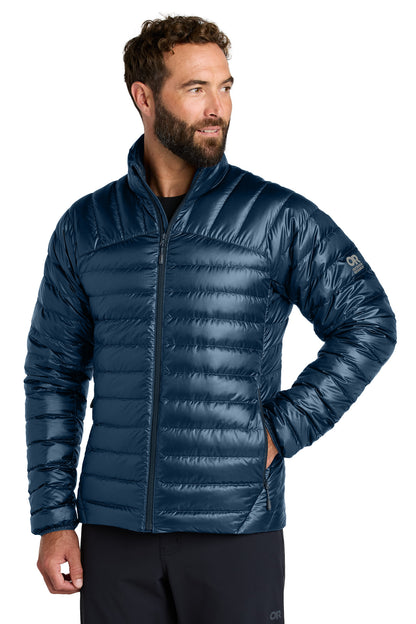 Front View of NavalBlue LIMITED EDITION Outdoor Research 800 Tech Down Jacket OR322228 plain