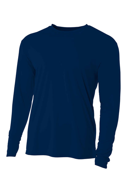 Front View of Navy A4 Cooling Performance Long Sleeve Tee A4N3165 plain