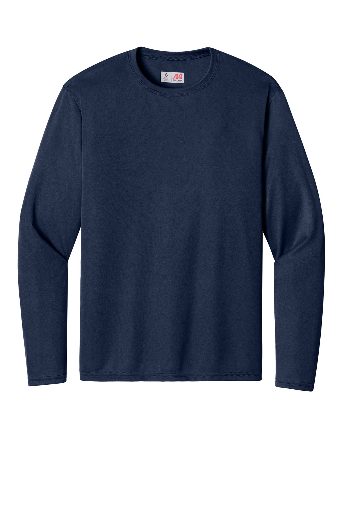 Front View of Navy A4 Cooling Performance Long Sleeve Tee A4N3165 plain