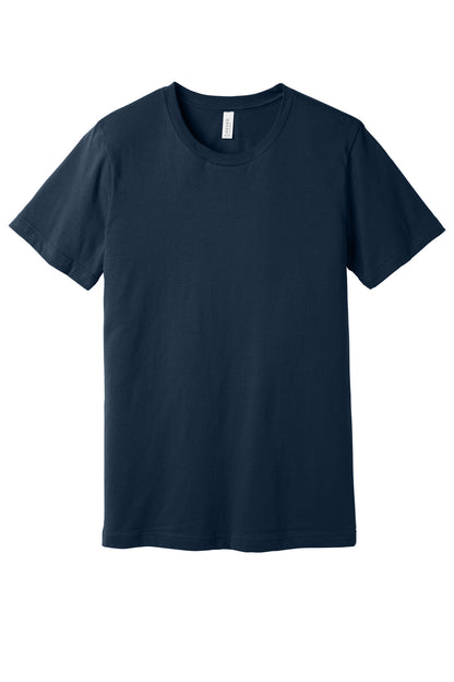 Front View of Navy BELLA+CANVAS Unisex Jersey Short Sleeve Tee. BC3001 plain