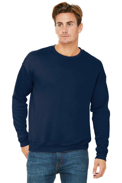 Front View of Navy BELLA+CANVAS Unisex Sponge Fleece Drop Shoulder Sweatshirt. BC3945 plain