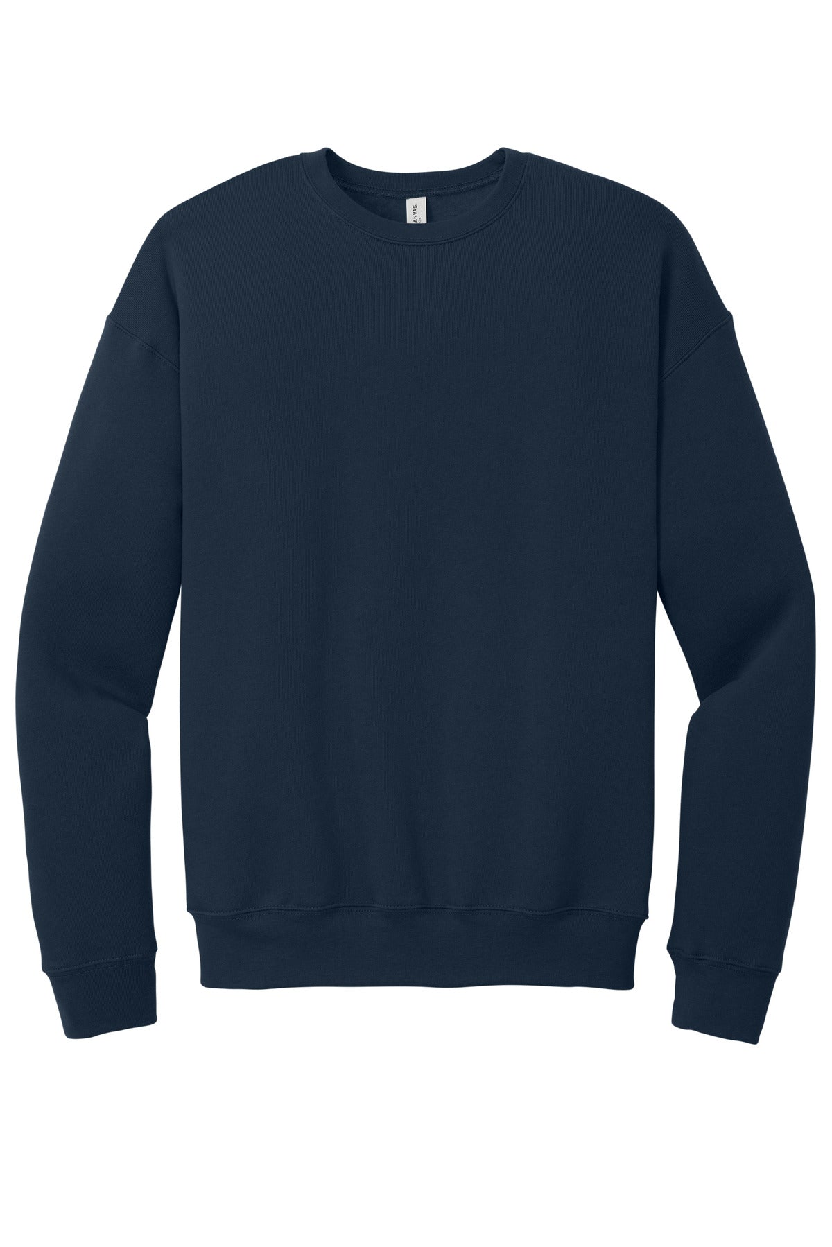 Front View of Navy BELLA+CANVAS Unisex Sponge Fleece Drop Shoulder Sweatshirt. BC3945 plain