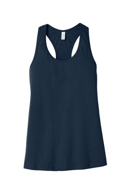 Front View of Navy BELLA+CANVAS Women's Jersey Racerback Tank. BC6008 plain