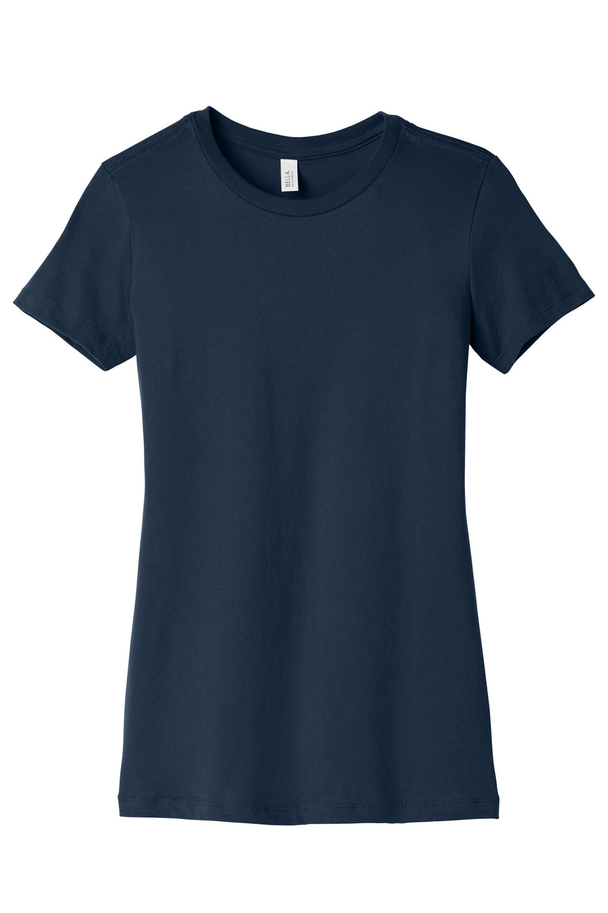 Front View of Navy BELLA+CANVAS Women's Slim Fit Tee. BC6004 plain
