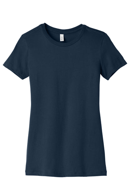 Front View of Navy BELLA+CANVAS Women's Slim Fit Tee. BC6004 plain