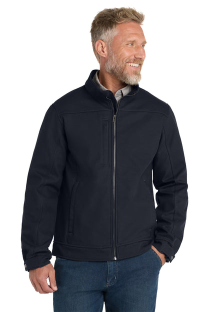 Front View of Navy Blue CornerStone Duck Bonded Soft Shell Jacket CSJ60 plain