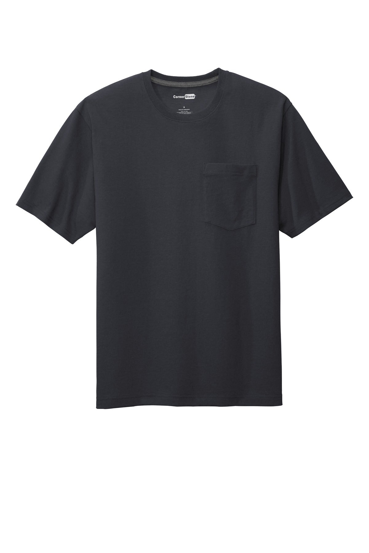Front View of Navy Blue CornerStone Workwear Pocket Tee CS430 plain