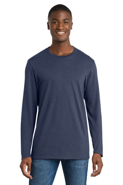 Front View of Navy Blue Port & Co Long Sleeve Bouncer Tee PC600LS plain