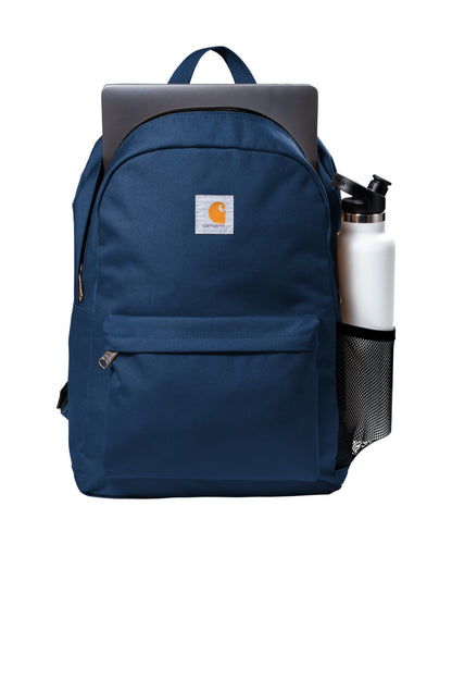 Front View of Navy Carhartt Canvas Backpack. CT89241804 plain