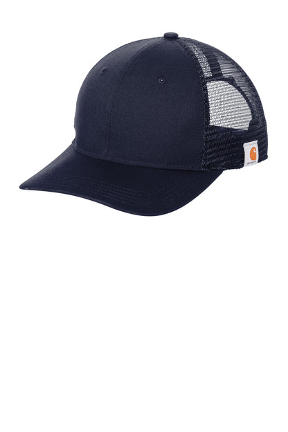Front View of Navy Carhartt Canvas Mesh Back Cap CT105298 plain