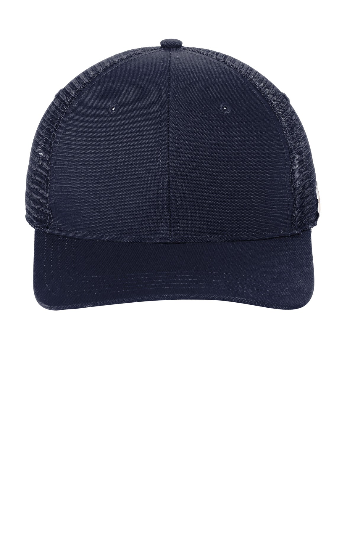 Front View of Navy Carhartt Canvas Mesh Back Cap CT105298 plain