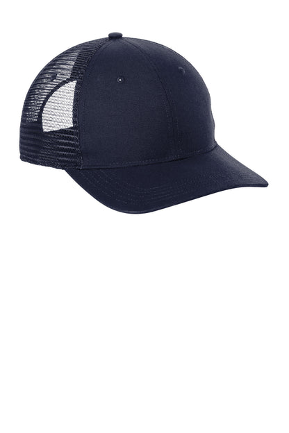 Front View of Navy Carhartt Canvas Mesh Back Cap CT105298 plain