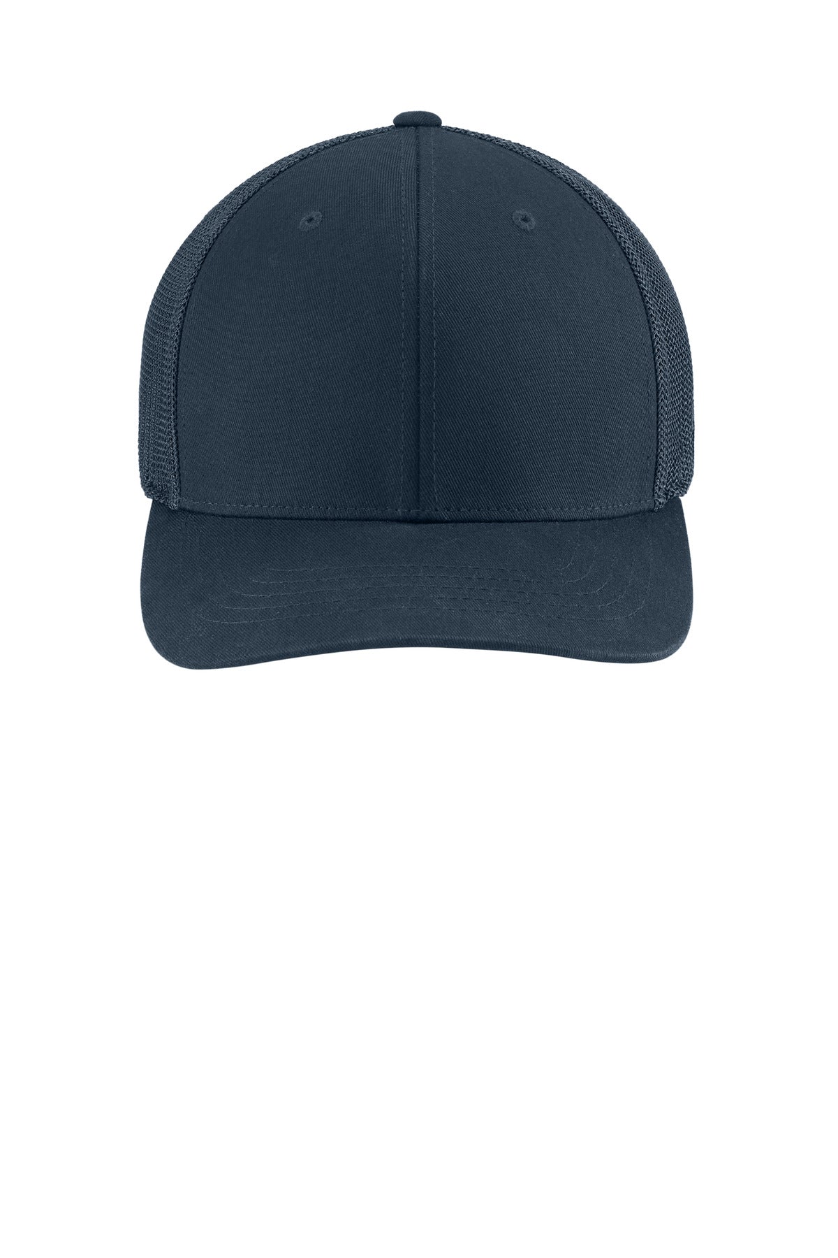 Front View of Navy Carhartt Flexfit 110 Mesh Back Cap CT106577 plain