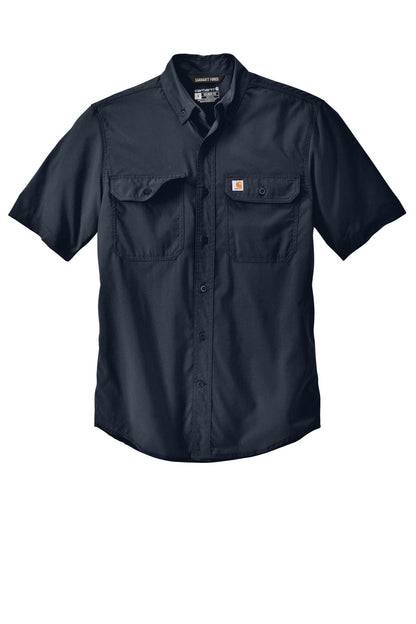 Front View of Navy Carhartt Force Solid Short Sleeve Shirt CT105292 plain