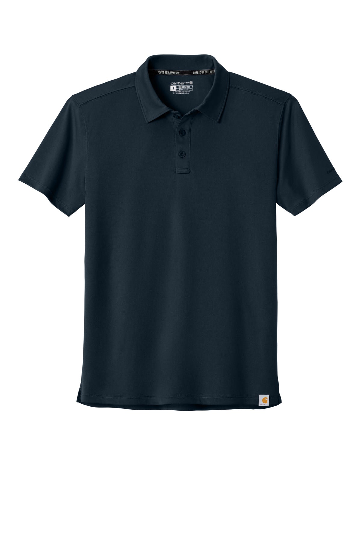 Front View of Navy Carhartt Force Sun Defender Polo CT106899 plain