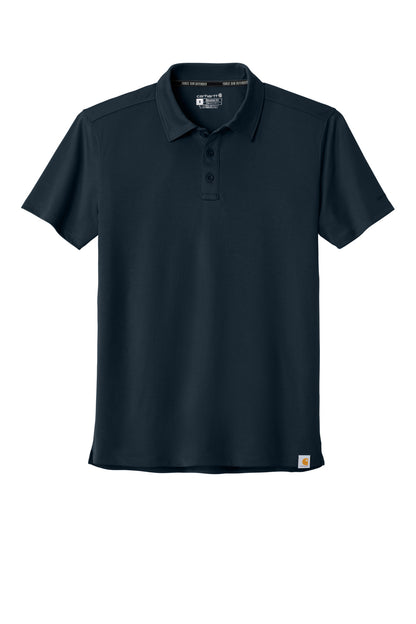 Front View of Navy Carhartt Force Sun Defender Polo CT106899 plain