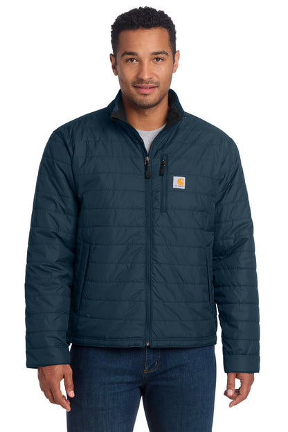 Front View of Navy Carhartt Gilliam Jacket. CT102208 plain