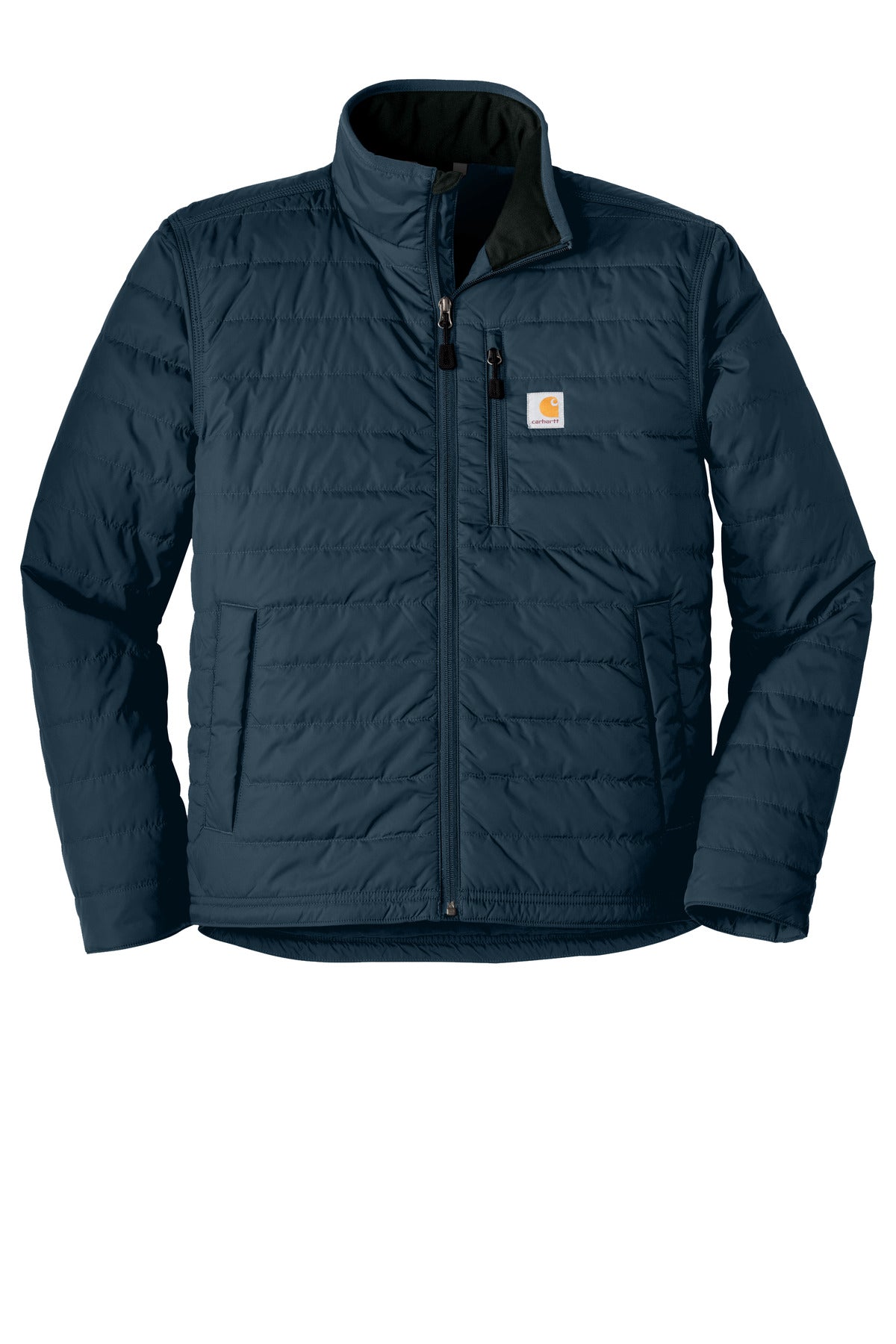 Front View of Navy Carhartt Gilliam Jacket. CT102208 plain