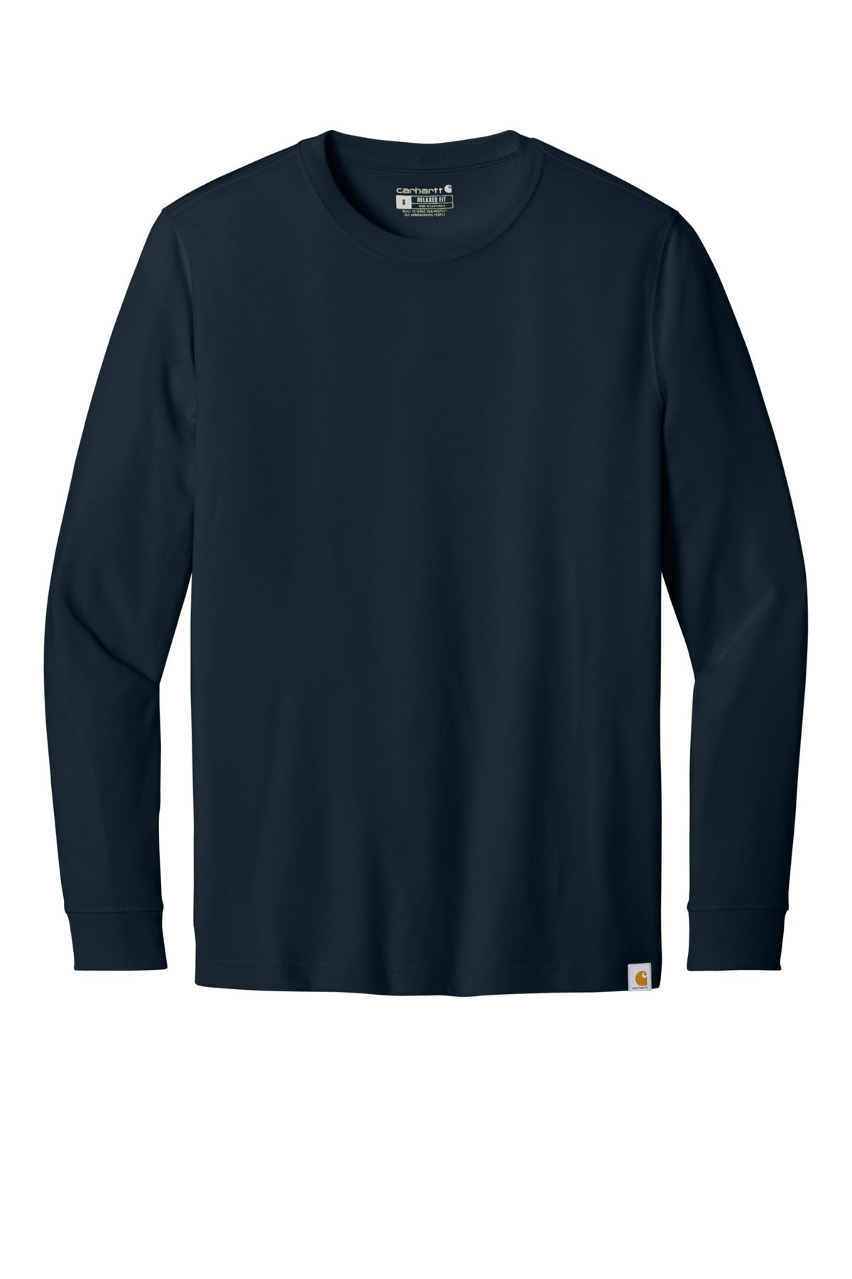 Front View of Navy Carhartt Long Sleeve T-Shirt CT106921 plain