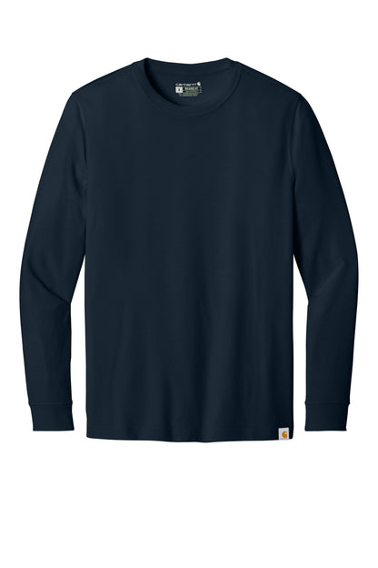 Front View of Navy Carhartt Long Sleeve T-Shirt CT106921 plain