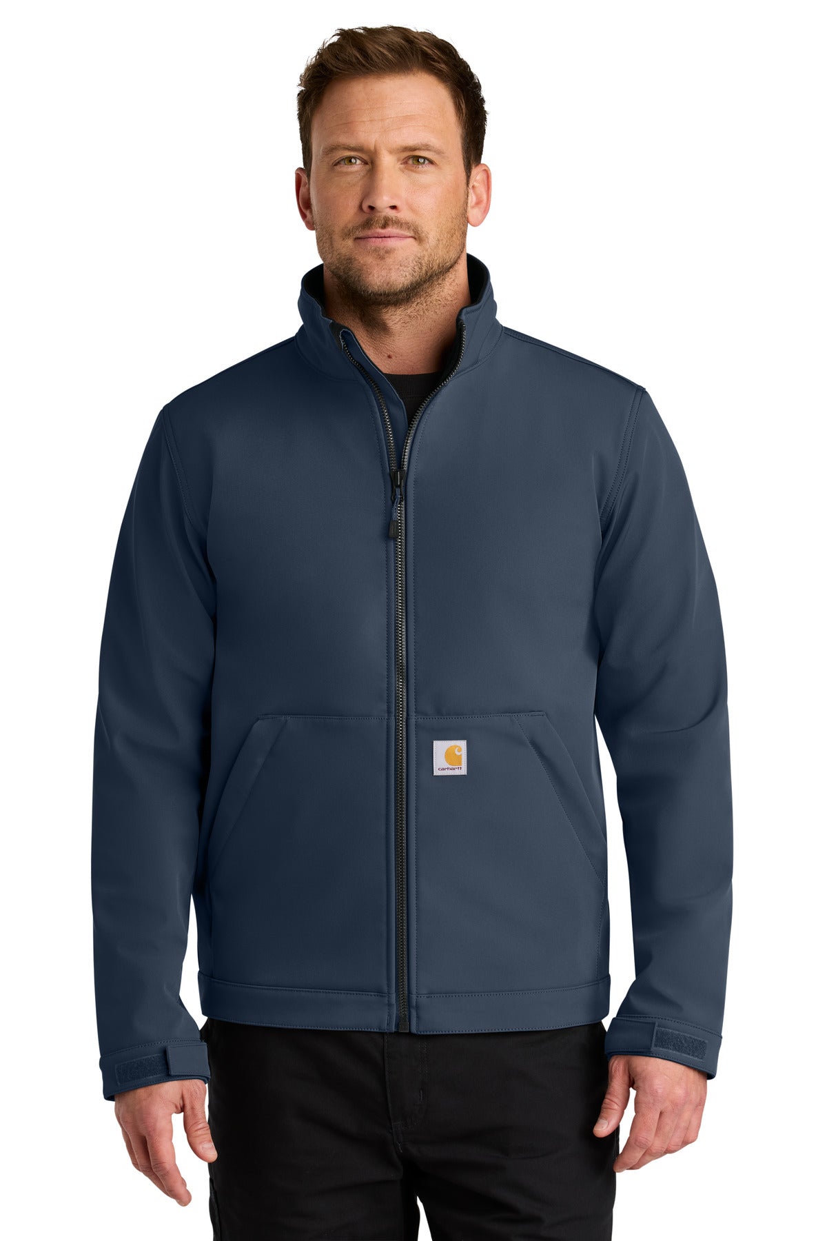 Front View of Navy Carhartt Rain Defender Soft Shell Jacket CT106438 plain