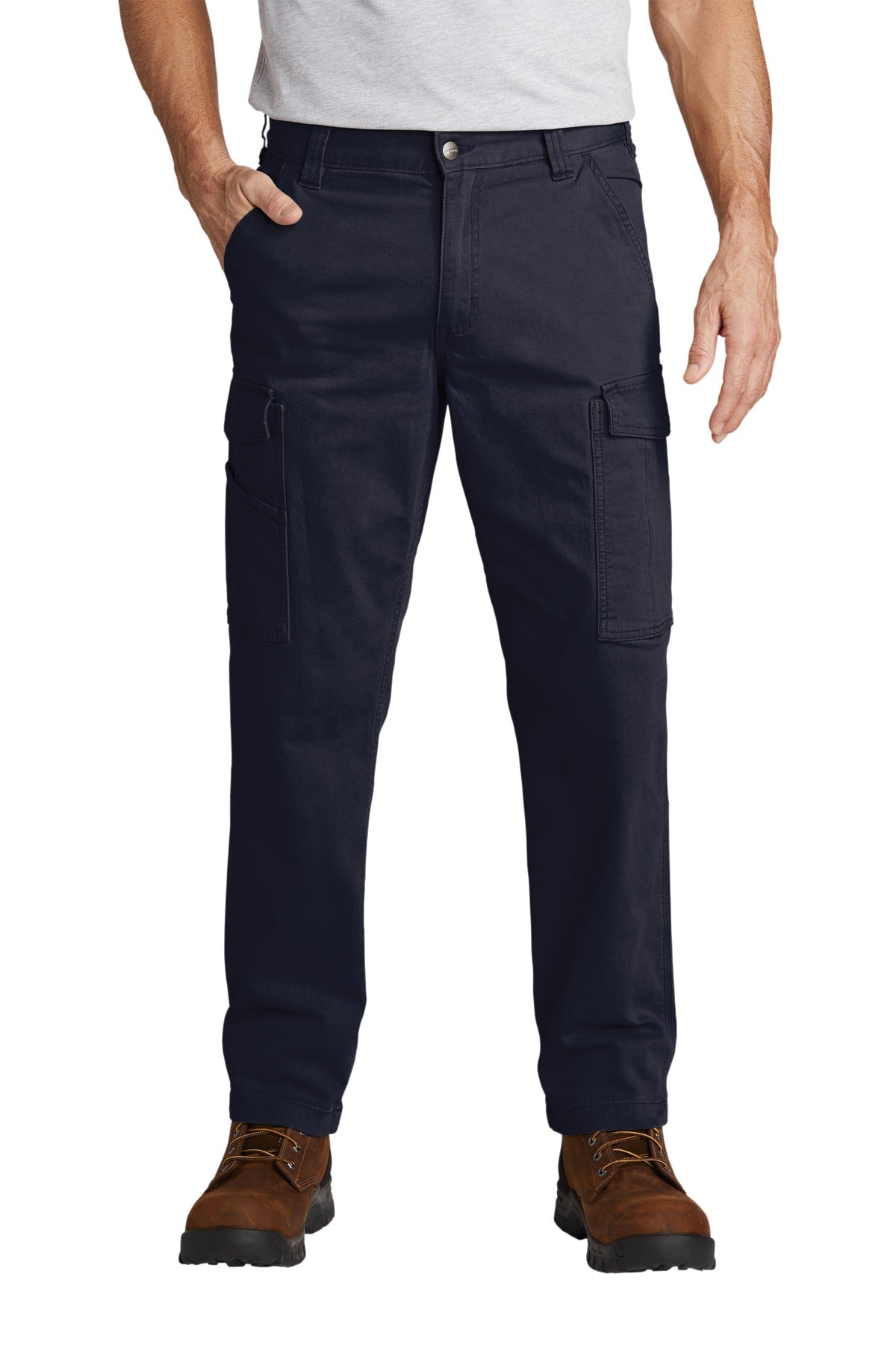 Front View of Navy Carhartt Rugged Flex Rigby Cargo Pant CT103574 plain